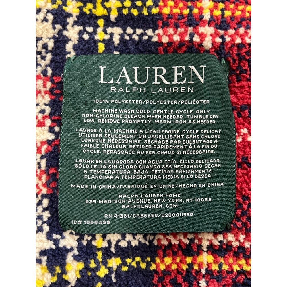Ralph Lauren Plaid Tartan Throw Blanket Woven Fringe Edge Red White Blue Yellow - Picture 2 of 5